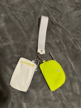 lululemon athletica White and Neon Yellow Wristlet Key Pouch Set